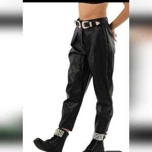 Seta Apparel Baggy Black PU Leather Pants NWT High Waist Pleated 90's  Large